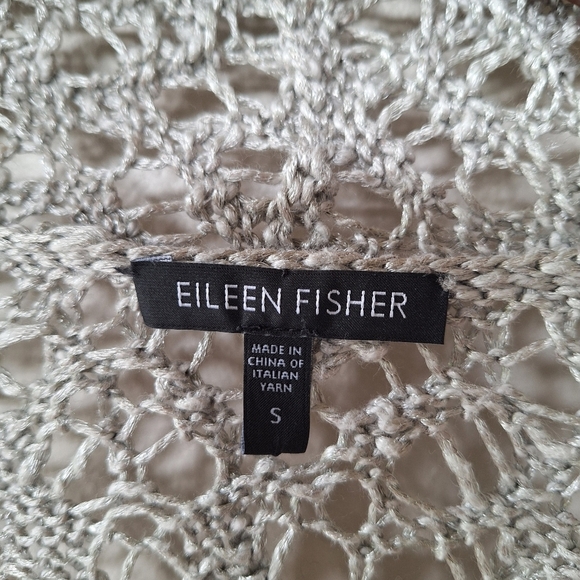 Eileen Fisher Women Rustic Luster Open Crochet Linen Blend Cardigan Small - Picture 2 of 6